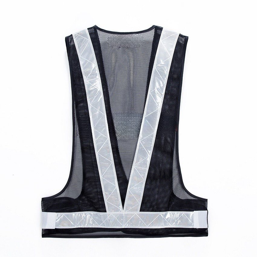 Safety Vest V-netting Black C/w White Reflector - Image 2